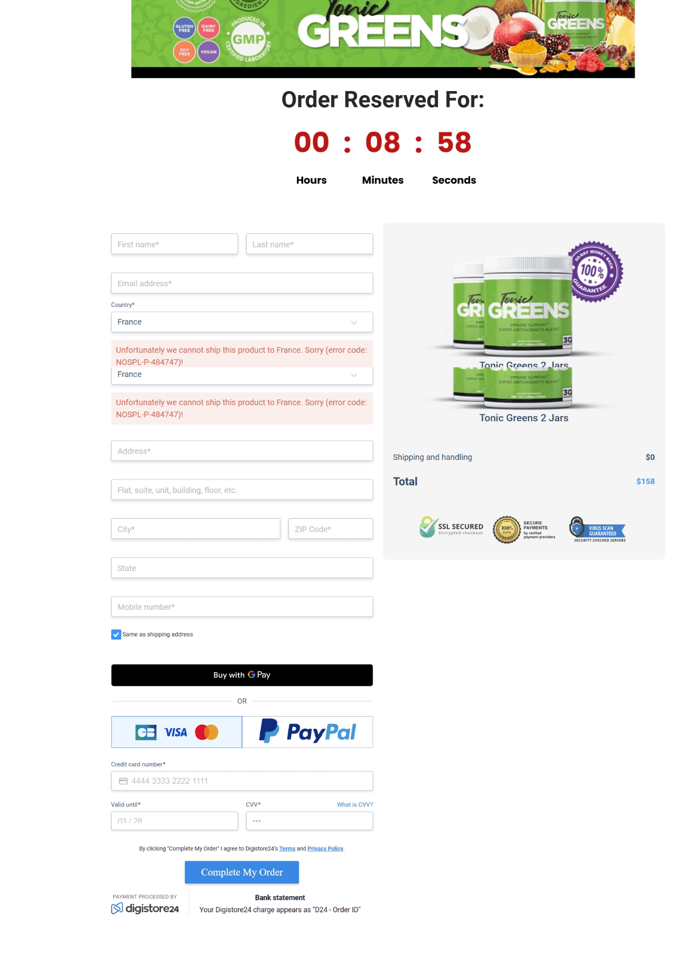 tonic greens order-page